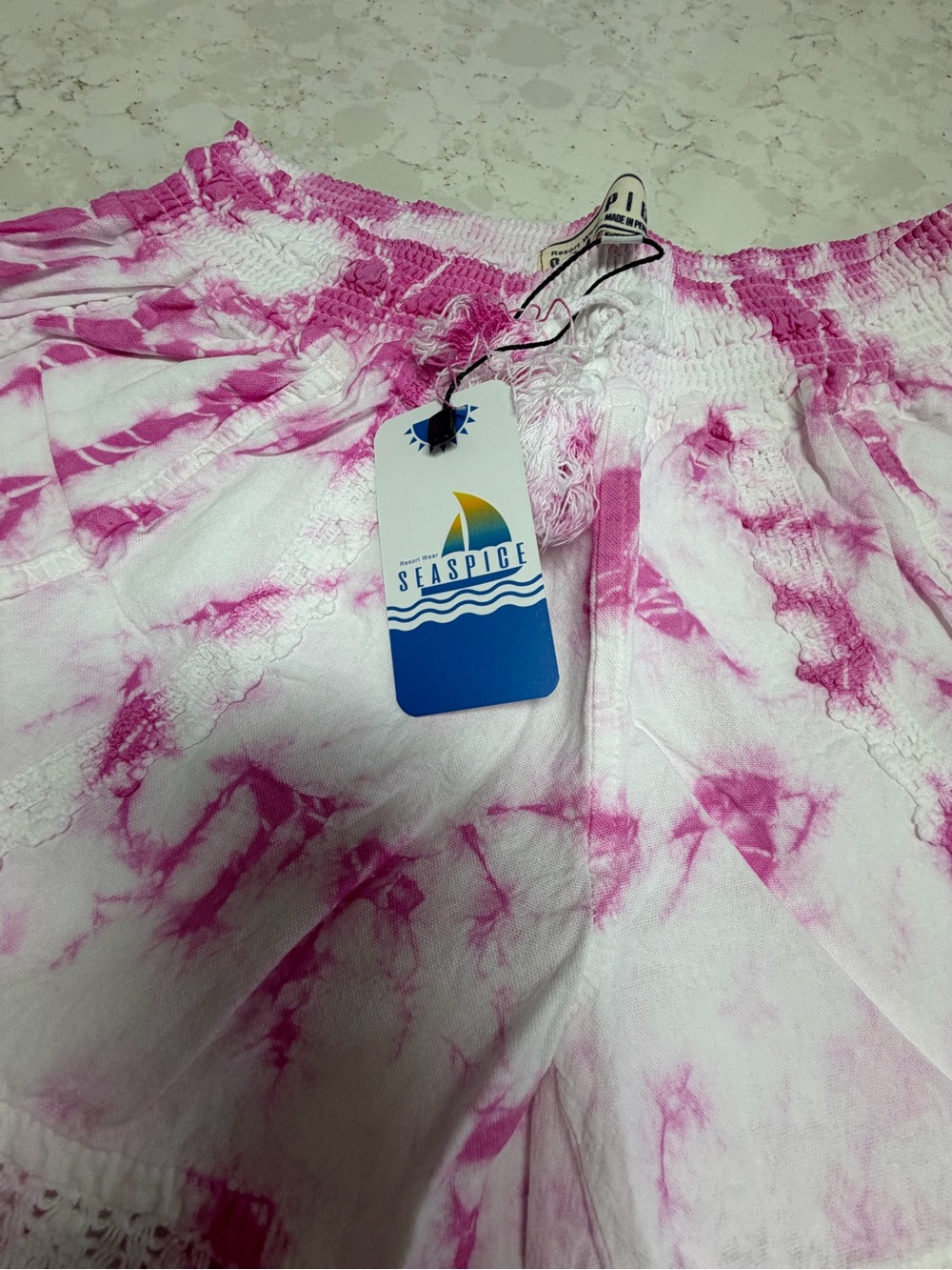 Women's Pink Tie-Dye Linen Blend Shorts with Drawstring Waist Seaspice small new - Picture 2 of 6